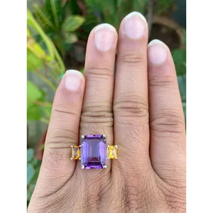 แหวนอเมทิสต์ซิทริน เงินแท้ 925 แหวนพลอยหลายชนิด ทำมือ ขายส่งเครื่องประดับ - Product Image 4