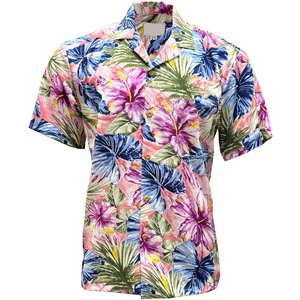 เสื้อลำลองพิมพ์ลาย Hawaiian Hibiscus Blue ปะการังผ้าพอปลินแบบปรับแต่งได้เสื้อผู้ชายกันหดสำหรับฤดูร้อนขายส่ง - Product Image 4