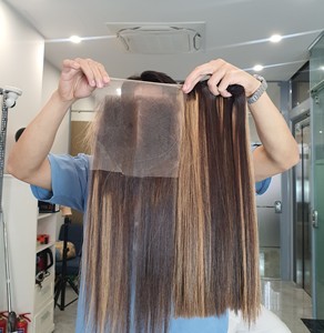 100% vietnamien naturel droit, os droit cheveux brut HD frontal dentelle Piano couleur faisceaux trames 300 grammes (prix de gros) - Product Image 2