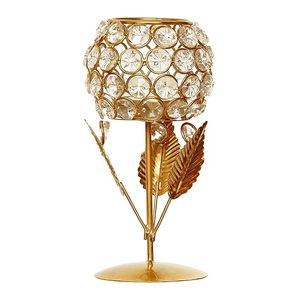 Bougeoir en cristal blanc et laiton fait à la main avec une fleur en forme de feuille - Product Image 1