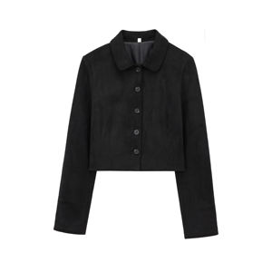 แจ็กเก็ตแฟชั่นลำลองกระดุมแถวเดียวแขนยาวสีดำคอพับลงสำหรับผู้หญิง - Product Image 1