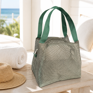 Bolso de malla de gran capacidad con cremallera, almacenamiento portátil, organizador de artículos de tocador para almuerzo en la playa - Product Image 2