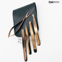 Pinzas para cejas inclinadas RMI Juego de pinzas para cejas de oro rosa de alta calidad con tijeras de resorte Suministros para cejas de tendencia superior OEM