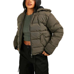 Veste d'hiver au design personnalisé pour femmes avec manches longues et col montant fermeture à glissière rembourrage en coton respirant - Product Image 1