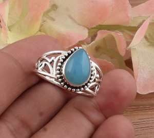 Bague en argent sterling 925 avec calcédoine bleue naturelle en forme de poire bague en pierres précieuses bijoux Boho faits à la main bague en filigrane délicate - Product Image 3
