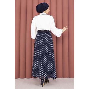 Conjunto de Verano para Mujer en Azul Marino, Talla XS, Falda con Cinturón y Estampado Floral de Lunares, Top Corto y Pañuelo, Corte Holgado - Product Image 6