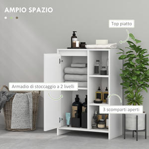 HOMCOM-Mueble de baño con 3 estantes abiertos, armario de una puerta con estante ajustable, 53x30x80cm, color blanco - Product Image 4
