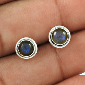 Meilleures ventes Nouveau design Boucles d'oreilles en argent sterling 925 avec pierres précieuses en labradorite naturelle de forme ronde pour elle Bijoux faits à la main - Product Image 5