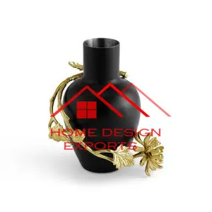 黑色涂层金属花瓶配金色成品艺术作品设计金属花瓶热卖奢华现代家居装饰花瓶