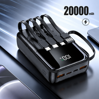 Batterie externe portable 20000 mAh, petite, idéale pour l'extérieur, avec affichage numérique, câbles intégrés, personnalisation du logo, OEM, ODM