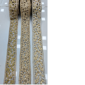 Custom Made 100% Polyester Grosgrain <b>Ribbons</b> Floral Embroidered in Antique <b>Gold</b> and Colors for Trimming Supplies Stores - Product Image 1