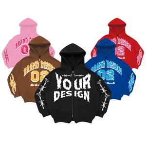 Unisex Heavyweight Cotton Double Zip Knit Fleece Sweatshirt Custom High Quality Vintage Print Acid Wash Technique Front Winter - Product Image 1