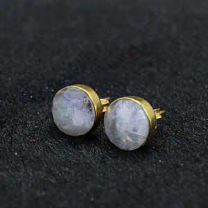 Venta al por mayor Rainbow Moonstone Stud Pendientes Joyas de piedras preciosas chapadas en oro - Product Image 4