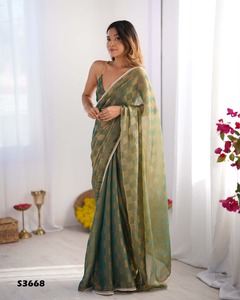 Exportation indienne qualité dernière tenue de créateur haute sur demande magnifique mousseline de soie avec tissé Chex Saree exportateur mondial - Product Image 2