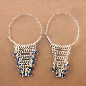 Women's <b>Silver</b> Hoop <b>Earrings</b> with Blue Gemstones Fashion Jewelry Gift - Product Image 1