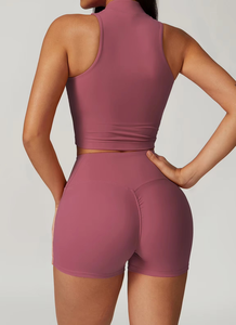 Conjunto Deportivo de Yoga para Mujer, Top Deportivo con Cuello Alto y Pantalones Cortos Ajustados a Cuadros, Suave, Cómodo, Ecológico, para Actividades al Aire Libre 2026 - Product Image 5