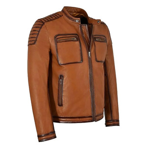 แจ็กเก็ตหนังสำหรับผู้ชายเสื้อแจ็กเก็ตหนังแขนยาวแบบปรับแต่งได้ป้องกันรอยยับ - Product Image 2