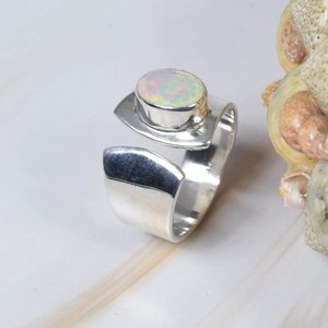 Anillo de ópalo etíope Welo, Plata de Ley 925, piedra preciosa ovalada ajustable, joyería de piedra natal de octubre - Product Image 2