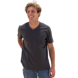 T-shirt pour homme en coton biologique de luxe 100% gris foncé, col en V, pré-rétréci, certifié GOTS, manches courtes, respirant, coupe ajustée - Product Image 4