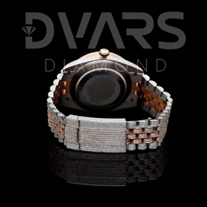 Montre de luxe en acier inoxydable bicolore or blanc et or jaune, avec cadran en verre analogique, date automatique ETA, sertie de moissanite D VVS de haute qualité, style Hip Hop - Product Image 4