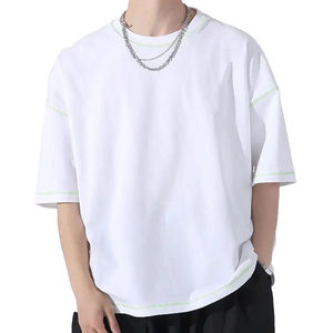 100% algodón contraste puntadas gota hombro camisetas de gran tamaño para hombres boxy fit longitud corta camisas de calidad premium para hombres impresas - Product Image 2