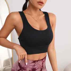 Logo personnalisé couleur unie haut de sport avec dos croisé soutien-gorge de sport antichoc pour la gym grande taille soutien-gorge de sport dos nu pour les femmes - Product Image 5