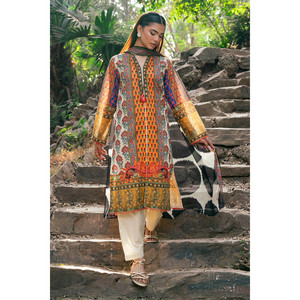 Traje de Fiesta Elegante y Moderno de 3 Piezas para Mujer, Estampado, con Dupatta de Chifón, Largo hasta la Rodilla, Talla Única - SD-52230 - Product Image 1