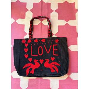 Black Velvet Tote <b>Bag</b> with Embroidery Lightweight Eco-Friendly Zipper Closure Cotton Lining for All Seasons - Product Image 2