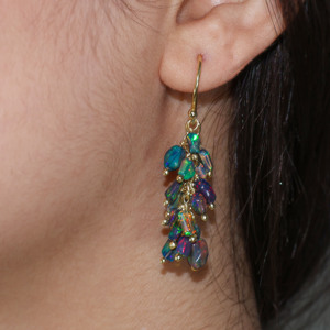 Pendientes de Plata de Ley 925, cuentas de ópalo negro Natural, racimo hecho a mano, joyería de piedra natal llena de oro amarillo, regalo de boda para mujer - Product Image 2