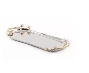 Assiette de fruits en acier inoxydable de luxe de haute qualité plateaux de chocolat carrés poignées de feuille de Lotus doré plateaux carrés décoratifs - Product Image 1