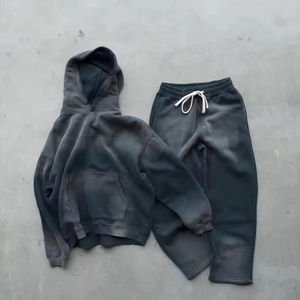 Conjunto de Pantalones Deportivos y Sudadera con Capucha Estampados de Algodón 100% de Alta Calidad para Hombre, Estilo Urbano Holgado para Invierno - Product Image 2