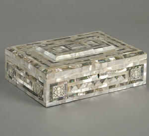 Caja de almacenamiento de nácar con asa de tapa, caja de decoración para el hogar, caja de nácar exigente superior de India - Product Image 5