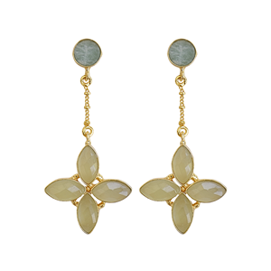 Boucles d'oreilles pendantes en chalcédoine, forme marquise, perle d'eau douce incrustée, sertie de pierres, plaqué or 14K/18K, bijoux en laiton pour cadeau - Product Image 1