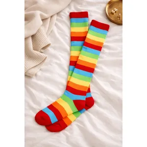 <b>Women's</b> Colorful Jacquard Digital Print Elastic Knee-High <b>Socks</b> Breathable and <b>Warm</b> Nylon for Daily Use in Spring and Winter - Product Image 2