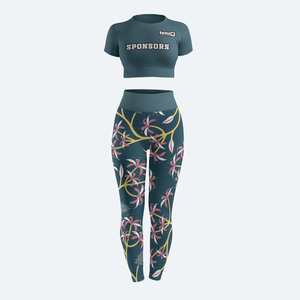 Customized Sublimation Heat Transfer Casual Knitted <b>Womens</b> <b>Crop</b> Top <b>Leggings</b> Fitness Set Breathable Quick Dry Custom Team - Product Image 2