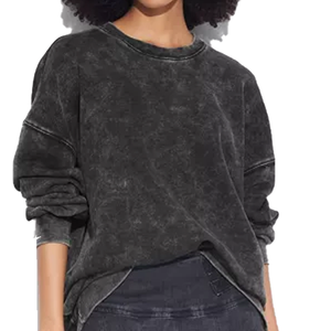 Sweat-shirt décontracté pour femme de qualité supérieure, délavé à l'acide, à manches longues, brodé, doublé, style streetwear, avec logo frontal, pour l'hiver - Product Image 4