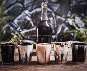 WONDER OVERSEAS Vintage Animal Style Eco-Friendly Polished <b>Glass</b> Whiskey <b>Shot</b> Cup Real Buffalo Horn Natural Crafts - Product Image 5