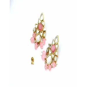 Ensemble de collier choker en cuivre plaqué or rose avec cristaux et pierres Kundan Polki, bijoux de luxe vintage pour mariage et cadeaux - Product Image 4