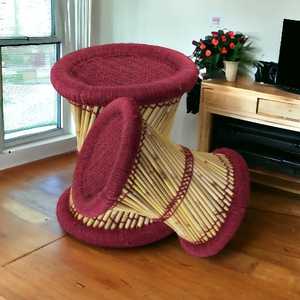 Tabouret en bambou traditionnel indien fait à la main Mudda rouge pour manger en plein air hôtel parc Antique Design Style os incrustation Console - Product Image 5