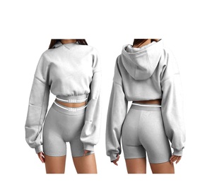 High Quality Women's <b>Casual</b> Wear Custom Made New Design Two Piece Hoodie <b>Shorts</b> Set Adjustable Hot Sale - Product Image 1