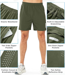 Pantalones para correr informales para hombre, pantalones cortos de tenis de poliéster 100% de secado rápido, cintura elástica, bolsillo con cremallera, patrón sólido, venta al por mayor - Product Image 5
