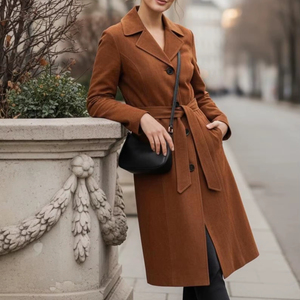 แจ็กเก็ตหนังแกะมีสไตล์ของผู้หญิงแจ็กเก็ตหนังกลับดีไซน์คลาสสิกยาวมีกระดุมปิดแนวสตรีทแฟชั่นเสื้อนอกผ้าไหมฤดูหนาว - Product Image 1