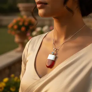 Pendentif en argent 925 avec cornaline pour femmes, bijoux en pierres précieuses religieuses faits à la main avec placage en rhodium, améthyste comme pierre principale - Product Image 3