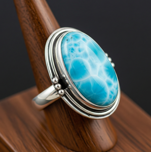 Bague de mode en argent 925 avec larimar, plaquée or rose rhodié, sertie clos, pour femme, idéale pour mariage ou soirée - Product Image 4