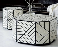 Table basse hexagonale de style européen marocain moderne minimaliste avec incrustation de nacre et design coquillage, gris nacré blanc