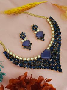 Ensemble de collier avec boucles d'oreilles pour mariage, fiançailles et fête pour femmes, superbe qualité avec pierres de luxe - Product Image 4