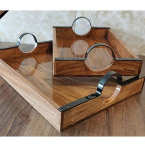 Plateau de service en bois personnalisé écologique, assiette décorative de luxe pour fêtes, durable, de haute qualité, vente en gros - Product Image 3