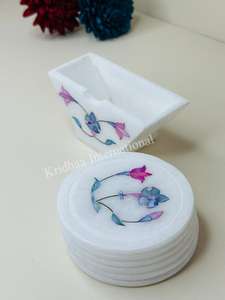 ถาดรองแก้วและกาแฟหินอ่อนทำด้วยมือมีเอกลักษณ์ดีไซน์พิมพ์ลายดอกไม้เสื่อและแผ่นของขวัญสำหรับผู้หญิง - Product Image 3