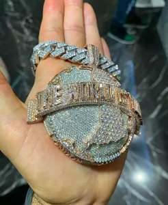 6 Ct Tester Pass Real Moissanite Colgante de letra personalizada para hombre Plata de Ley 925 - Product Image 2