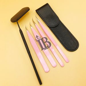 Pince à épiler rose en acier inoxydable à pointe en fibre, pince à épiler pour cils à 90 degrés avec pointe dentelée, utilisation des sourcils, logo personnalisé, pince à épiler plate pour cils en vison - Product Image 2